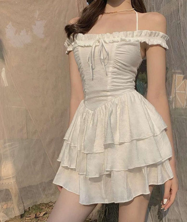 White Cute Fairy Off-the Shoulder Body Con Mini Dress Halter - Etsy UK