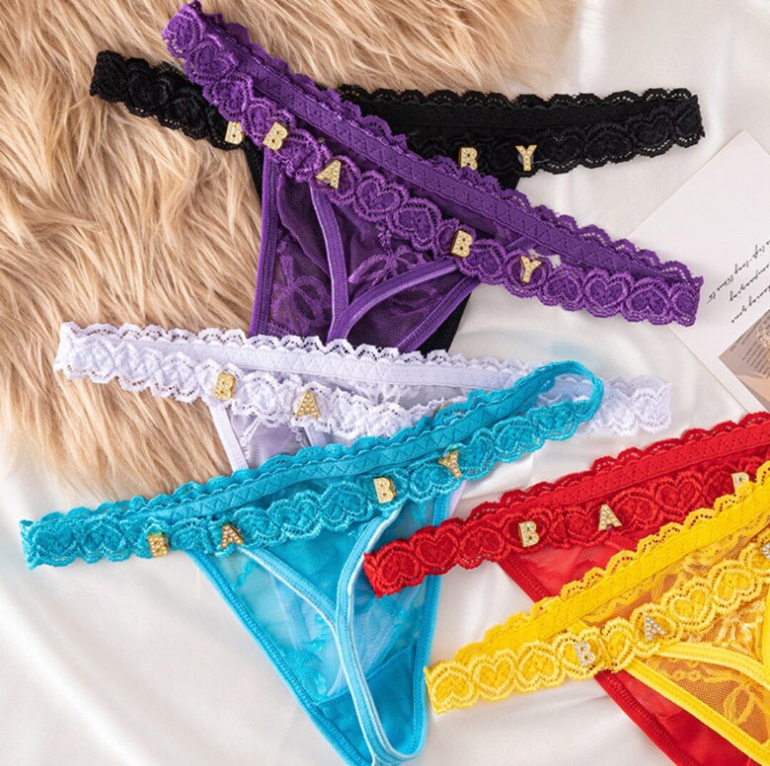 Custom Crystal Letter Name Lace Thongs,personalized Lace G-string