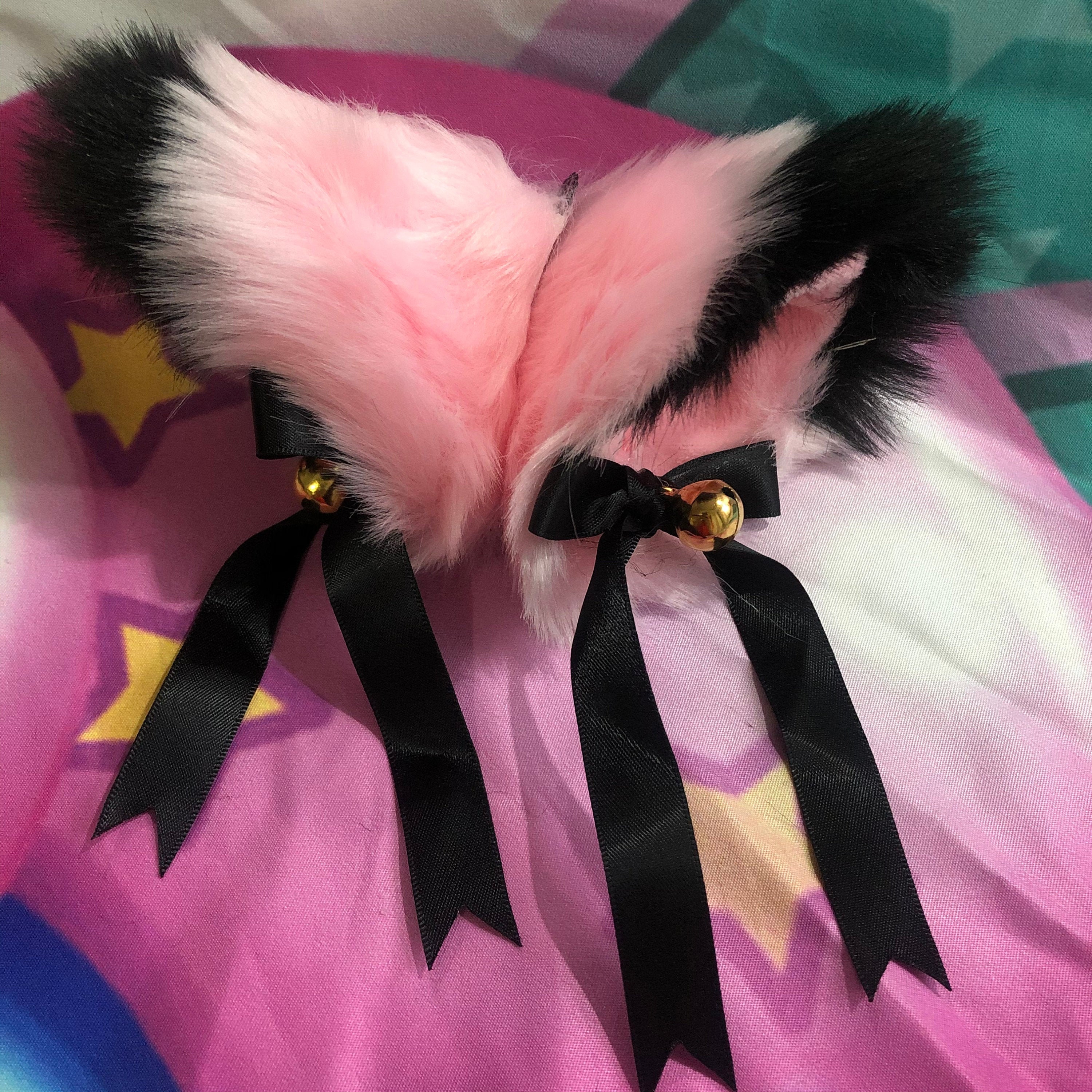 Pink & black Cat ears with bellsSexy kitten ears with Etsy