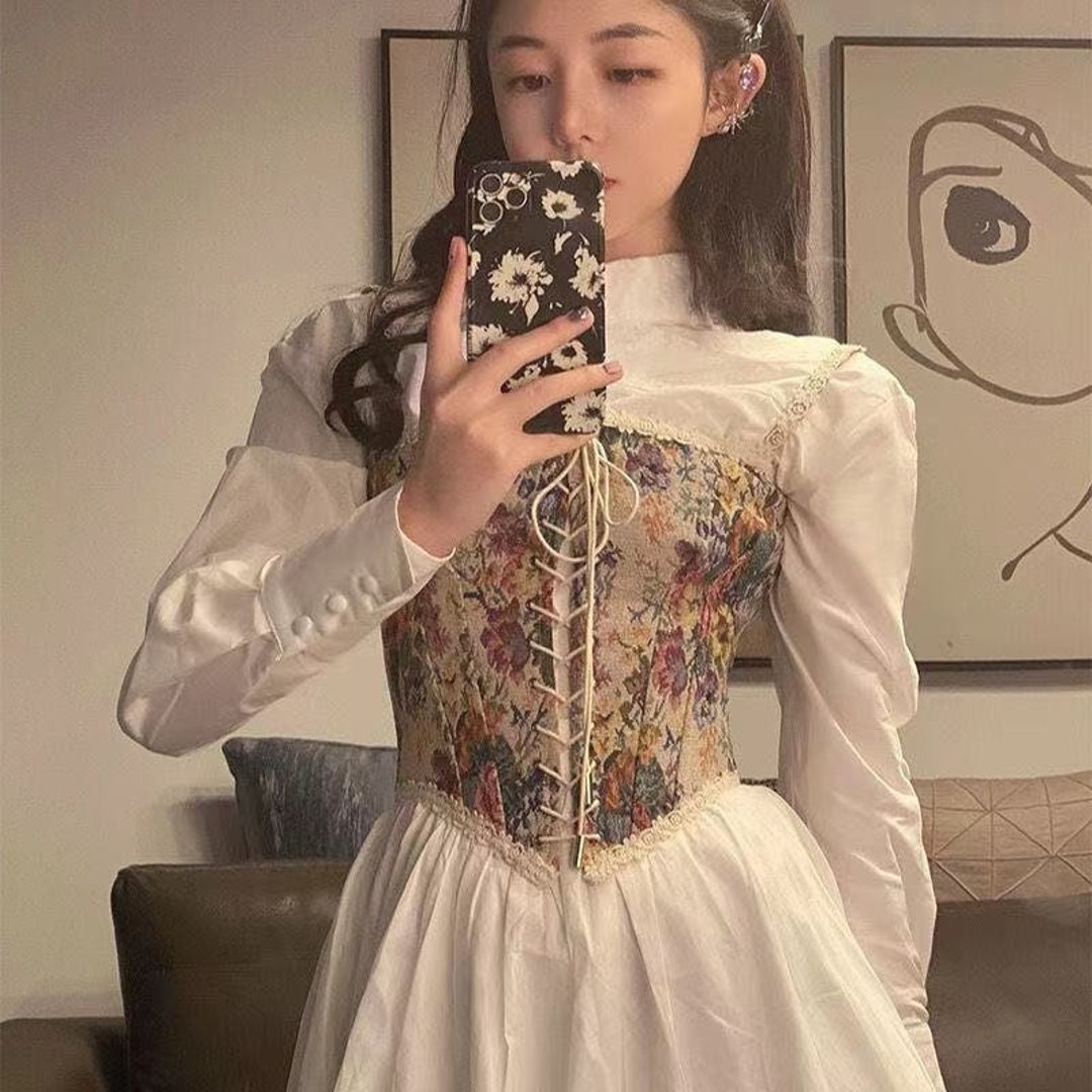 Floral Embroidered Corset Vintage Floral Corset Lace Corset Etsy