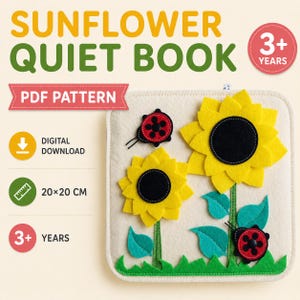 Sunflowers Quiet Book Pattern – 20x20 cm Felt Busy Book (PDF, SVG, FCM)