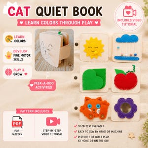 Plantilla PDF para libro de actividades de aprendizaje de colores con diseño de gato arcoíris, inspirado en la metodología Montessori (3+)