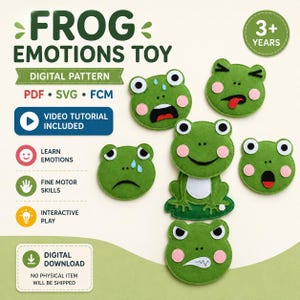 Frog Emotions Toy Pattern PDF SVG FCM – Emotional Learning Felt Activity (3+)