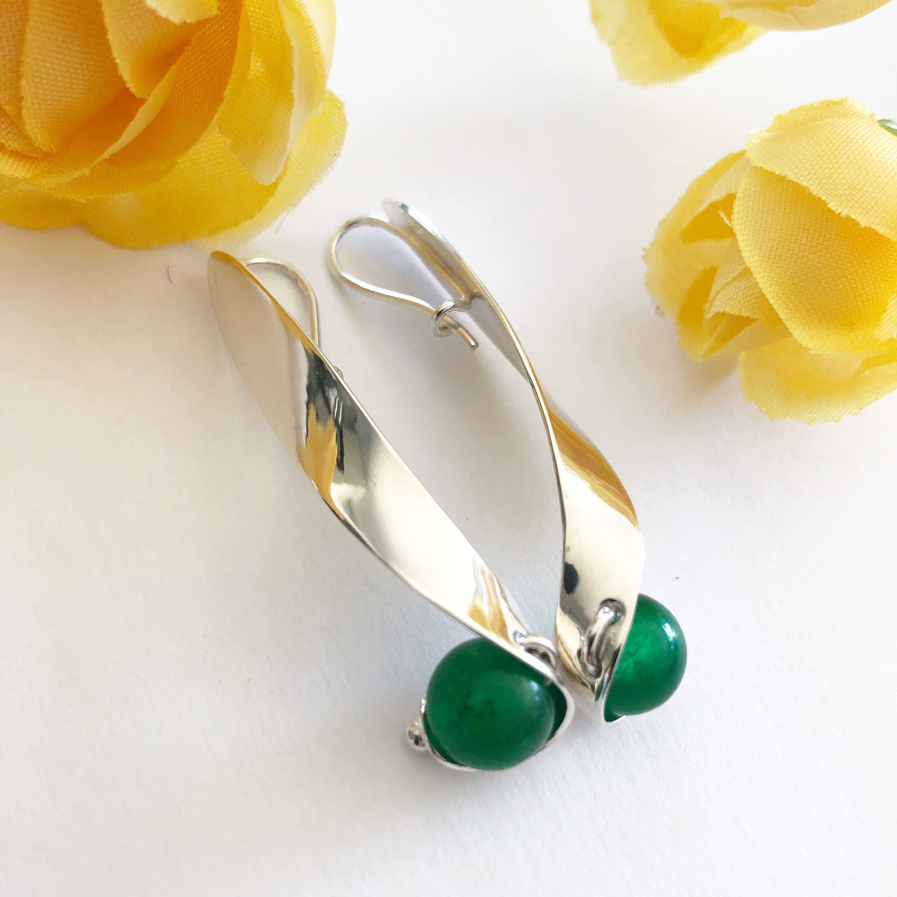 Genuine Jade Earrings Sterling Silver Hoop Earrings Natural Etsy