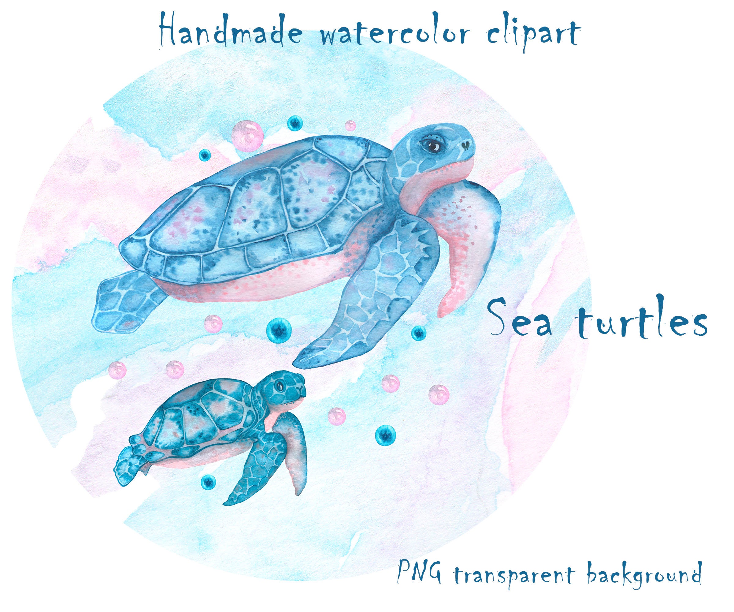 Sea turtles watercolor clipart. Two turtles four compositions | Etsy