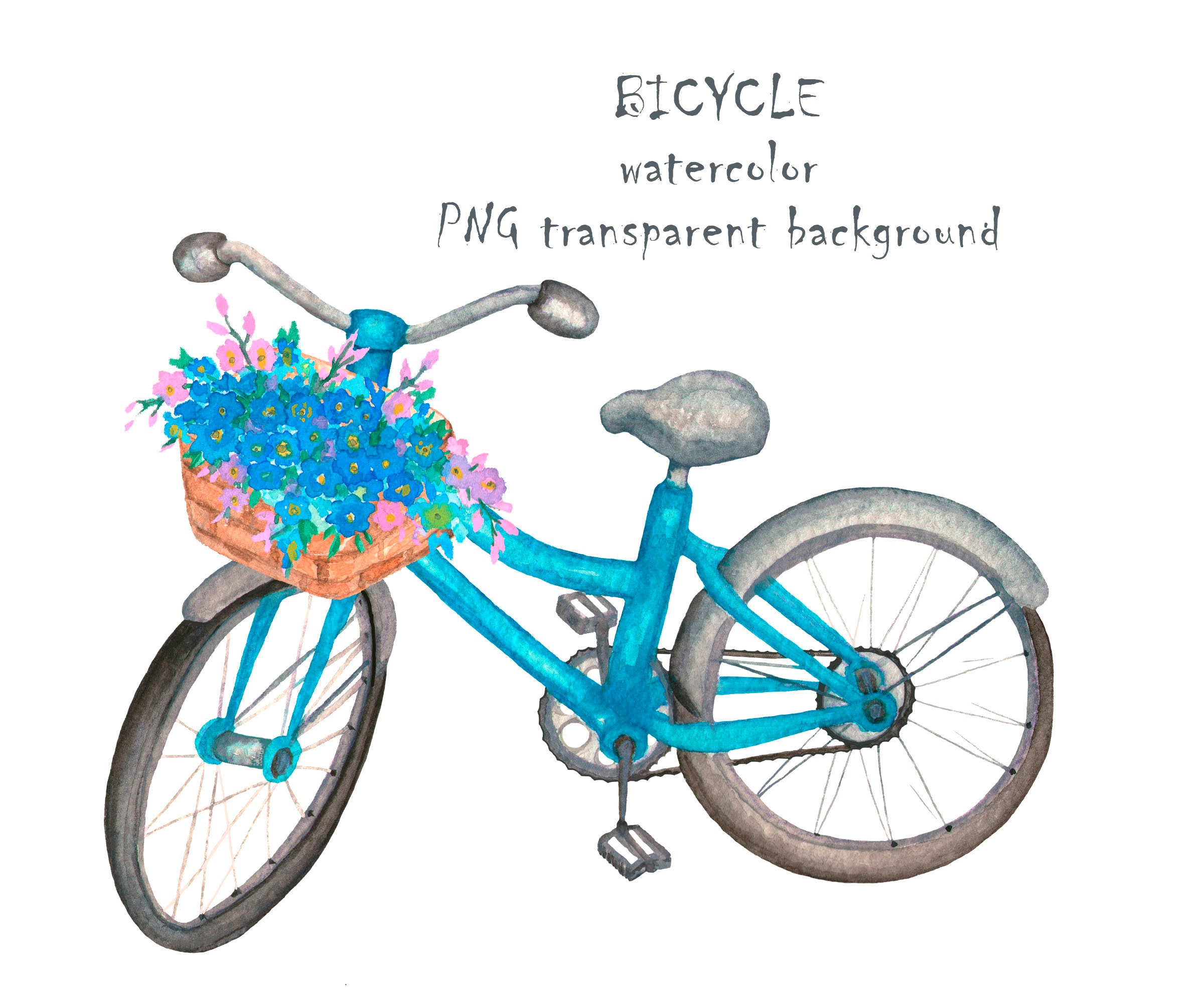 Watercolor Bicycle Clipart Bicycle With Flowers on a Lake Etsy