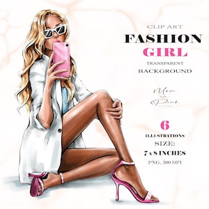 Fashion Girl Clipart, Girl PNG, Blond Girl Clipart, Fashion Illustration, Fashion Clipart, Planner Cover, Girl Clipart, Girly Planner Selfie