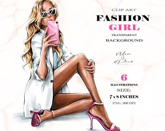 Fashion Girl Clipart, Girl PNG, Blond Girl Clipart, Fashion Illustration, Fashion Clipart, Planner Cover, Girl Clipart, Girly Planner Selfie