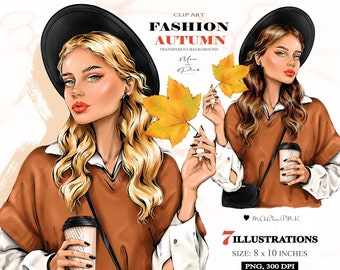 Fashion Girl Clipart, Autumn Girl Clipart,  Fashion Illustration, Fashion Clipart, Planner Cover, Girl Clipart, Girly Planner, Girl PNG