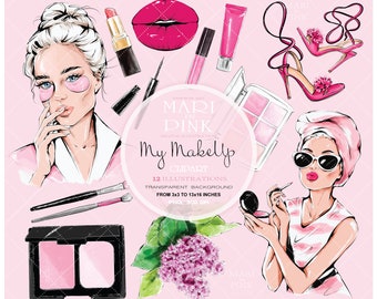 Fashion Clipart, Beauty Clipart, Makeup, Planner Stickers, Lipstick Illustration, Fashion Illustration, Cosmetics Clipart, Beautiful Woman