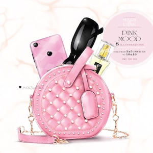 Fashion Clipart, Bag PNG, Bag Clipart, Fashion Illustration, Phone Clipart, Sunglasses PNG, Perfume PNG Planner Cover Girly Planner Stickers