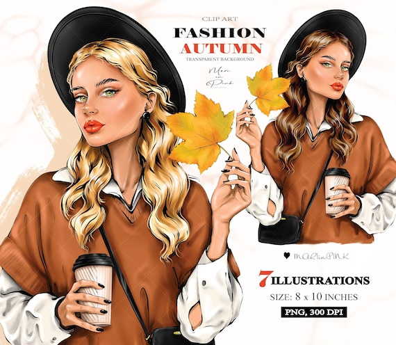 Fashion Girl Clipart, Autumn Girl Clipart,  Fashion Illustration, Fashion Clipart, Planner Cover, Girl Clipart, Girly Planner, Girl PNG