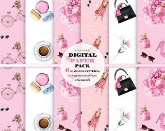 Paquete de papel digital de descarga instantánea, patrón sin costuras, fondos digitales de moda, paquete de papel de belleza, telas, patrón digital del paquete de flores