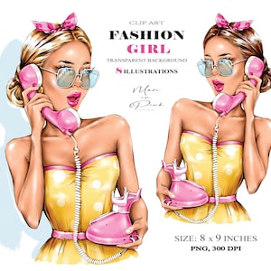 Fashion Girl Clipart, Blond Girl Clipart, Pinup Girl, Fashion Illustration, Fashion Clipart, Planner Cover, Girl Clipart, Girly Planner