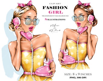Fashion Girl Clipart, Blond Girl Clipart, Pinup Girl, Fashion Illustration, Fashion Clipart, Planner Cover, Girl Clipart, Girly Planner