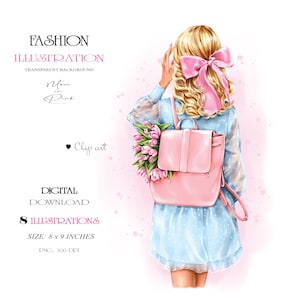 Fashion Girl Clipart Trendy Hairstyles Planner Stickers Fashion Clipart Blonde Girl Digital Illustration Girl PNG Girl with Flowers