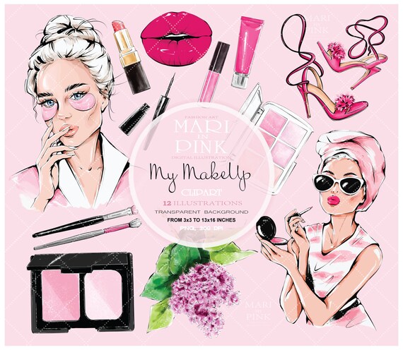 Fashion Clipart, Beauty Clipart, Makeup, Planner Stickers, Lipstick Illustration, Fashion Illustration, Cosmetics Clipart, Beautiful Woman