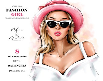 Fashion Girl Clipart, Girl in Hat, Blond Girl Clipart, Fashion Illustration, Fashion Clipart, Planner Cover, Girl Clipart, Girly Planner