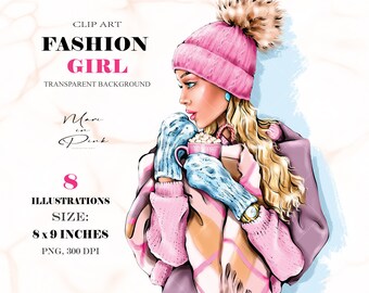 Mode-Illustration Mädchen, Winter-Planer-Cover, Winter Clipart, Winter-Mädchen-Illustration, Marshmallow Clipart, Frau Clipart, Mädchen PNG