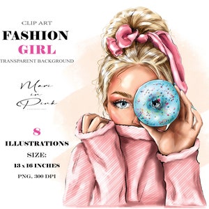 Fashion Girl Clipart, Blond Girl Clipart, Blond Hair Bun, Fashion Illustration, Fashion Clipart, Planner Cover, Girl Clipart, Girly Planner