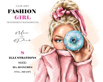 Fashion Girl Clipart, Blond Girl Clipart, Blond Hair Bun, Fashion Illustration, Fashion Clipart, Planner Cover, Girl Clipart, Girly Planner