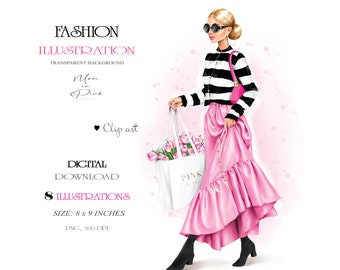 Girl Clipart, Fashion Clipart, Blond Girl Clipart, Fashion Illustration, Girl PNG, Planner Cover, Girly Planner, Beautiful Girl Fashion Look