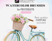 REALISTIC WATERCOLOR BRUSHES for Procreate, Digital Watercolor brushes, iPad brushes, Paper canvas for Procreate, Brush kit for Procreate