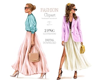 Fashion Girl Clipart: Woman in Sunglasses PNG Illustrations (9x11 inches, Commercial Use License Included)