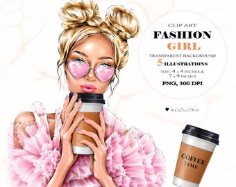 Fashion Girl Clipart, Blond Girl Clipart, Fashion Illustration, Fashion Clipart, Planner Cover, Girl Clipart, Girly Planner Paper Coffee Cup