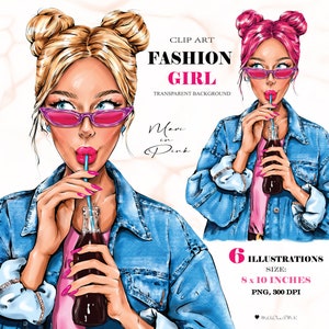 Fashion Girl Clipart, Blond Girl Clipart, Fashion Illustration, Fashion Clipart, Planner Cover Girl Clipart Girly Planner Girl Drink Clipart