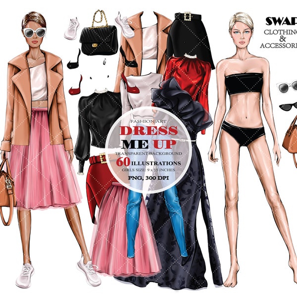 Dress Up Doll Clipart, Dress Up Girl, Paper Doll Clipart, Dress Me Up, Fashion Clipart, Dress Up Stickers, Fashion Girl Clipart Fashion look