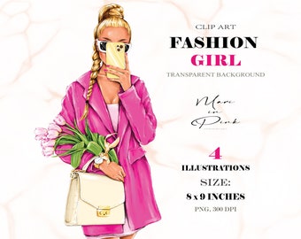 Fashion Girl Clipart, Girl PNG, Fashion Clipart, Fashion Illustration, Girl Clipart, Fashion Clip art, Planner Cover, Girly Planner Selfie