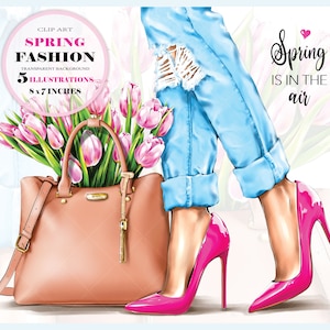 Schuhe Clipart, Frühling Clipart, Mode Clipart, Taschen Clipart, Blumen Clipart, Heels Clipart, Jeans Clipart, Frauen Beine Clipart, Mädchen Clipart