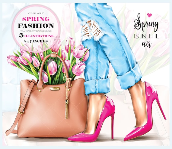 Shoes Clipart, Spring Clipart, Fashion Clipart, Bag Clipart, Flowers Clipart, Heels Clipart, Jeans Clipart, Woman Legs Clipart, Girl Clipart