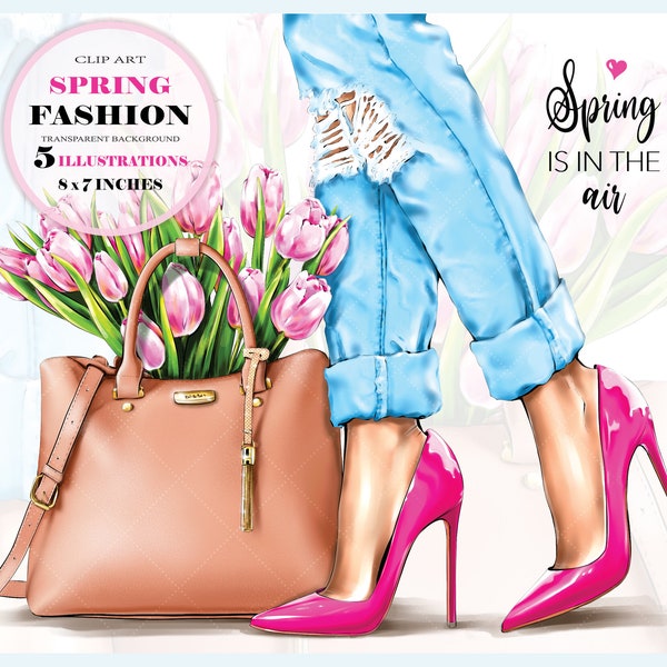 Shoes Clipart, Spring Clipart, Fashion Clipart, Bag Clipart, Flowers Clipart, Heels Clipart, Jeans Clipart, Woman Legs Clipart, Girl Clipart