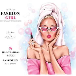 Fashion Girl Clipart, Girl in Towel, Blond Girl Clipart, Fashion Illustration, Fashion Clipart, Planner Cover, Girl Clipart, Girly Planner