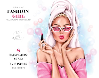 Fashion Girl Clipart, Girl in Towel, Blond Girl Clipart, Fashion Illustration, Fashion Clipart, Planner Cover, Girl Clipart, Girly Planner