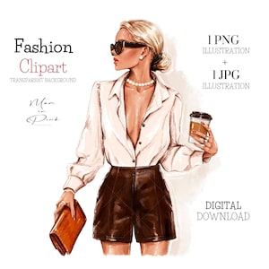 ファッション クリップアート、ファッション イラスト、コーヒーを持つ金髪の女の子、美しい女の子のクリップアート、コーヒーを持つ女性、ファッション女性のクリップアート、金髪の女性