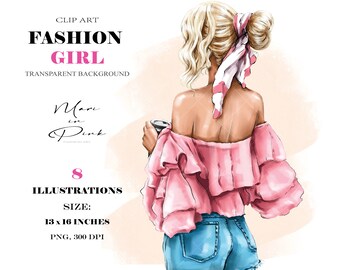 Fashion Girl Clipart, Blond Girl Clipart, Blond Hair Bun, Fashion Illustration, Fashion Clipart, Planner Cover, Girl Clipart, Girly Planner