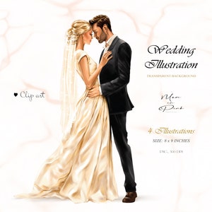 Wedding Illustration, Bride and Groom Clipart, Blond Hairstyle Fashion Clipart Wedding Clipart Bridal Clipart Wedding Invitation Wedding PNG