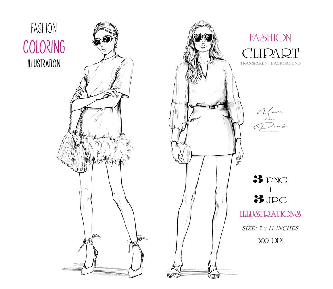 Fashion Coloring Illustration Digital Download Printable Art Fashion ...