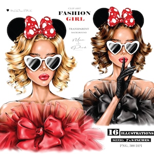 Mouse Ears Clipart, Fashion Girl Clipart, Fashion Illustration, Fashion Clipart, Planner Cover, Blonde Girl Clipart, Girly Planner, Girl PNG