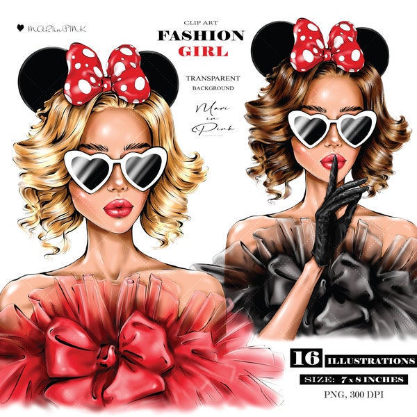 Mouse Ears Clipart, Fashion Girl Clipart, Fashion Illustration, Fashion Clipart, Planner Cover, Blonde Girl Clipart, Girly Planner, Girl PNG