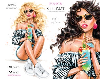 Summer Clipart, Watercolor Summer Girl, Fashion Clipart, Summer Illustration, Girl Clipart, Beautiful Woman Clipart Watercolor Planner Cover