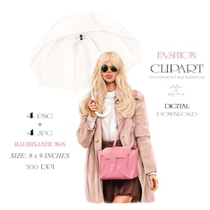 Girl Clipart, Blond Girl PNG, Fashion Clip art, Fashion Illustration, Girl with Umbrella, Planner Cover PNG, Girl PNG, Girl Illustration
