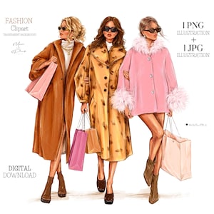 ショッピングバッグを持つ女性 ファッションクリップアート ファッションガールクリップアート ファッションイラスト 女性のイラスト 美しい女の子 友達の女性 PNG