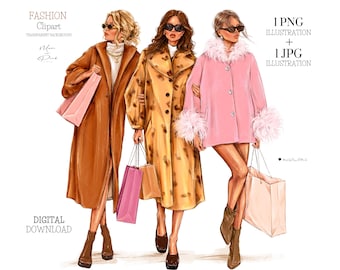 Women with Shopping Bags Fashion Clipart Fashion Girl Clipart Fashion Illustration Woman Illustration Beautiful Girls Friends Woman PNG