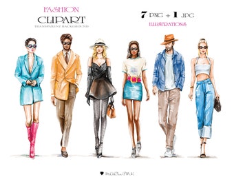 Aquarel mensen, aquarel vrouw, aquarel man, diversiteit clipart, diversiteit illustratie, mode clipart, mode mensen clipart PNG