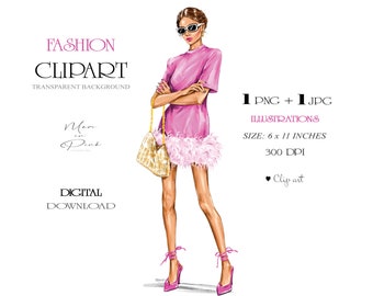 Fashion Clipart, Fashion Illustration, Girl Clipart, Planner Cover, Beautiful Girl PNG, Fashion Girl Clipart, Girl in Sunglasses PNG Clipart