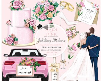 Wedding Planner Stickers, Wedding Icons, Wedding Elements, Wedding Car, bouquet, cake, Wedding Planner, Bridal Clipart, Wedding Clipart